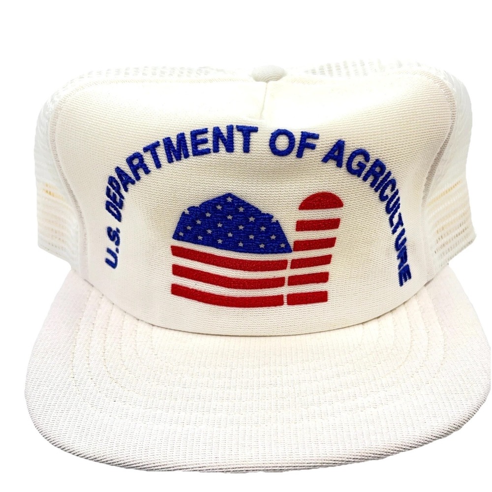Vintage US Department Of Agriculture Trucker Hat Cap Made In USA Flag Farm AV